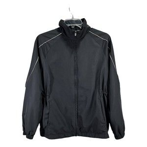 Adidas Womens Jacket 1X Black Full Zip Mesh Lined Windbreaker Gathered Waist Run